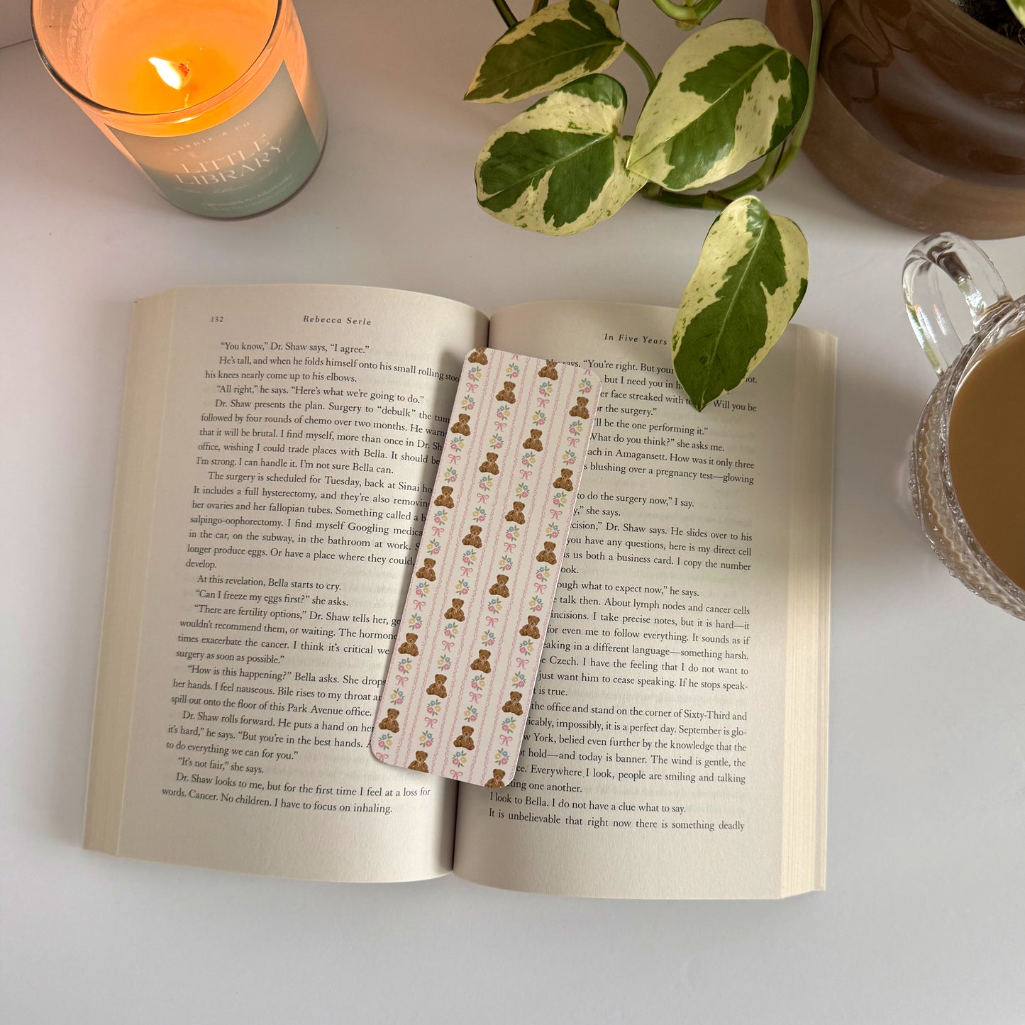 Coquette Bears and Flowers Double-Sided Bookmark