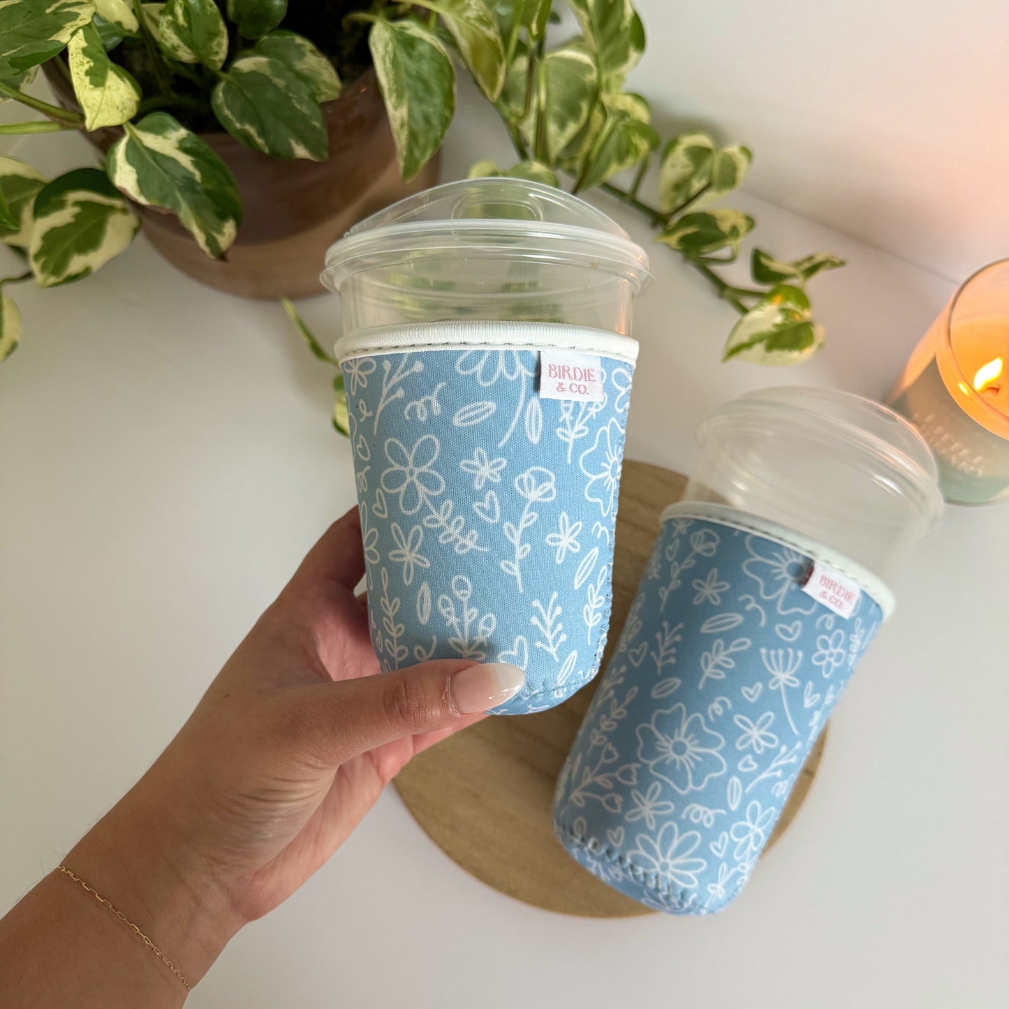 Blue and White Floral Iced Coffee Sleeve
