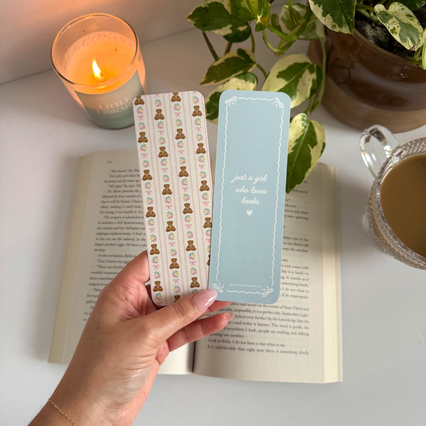 Coquette Bears and Flowers Double-Sided Bookmark