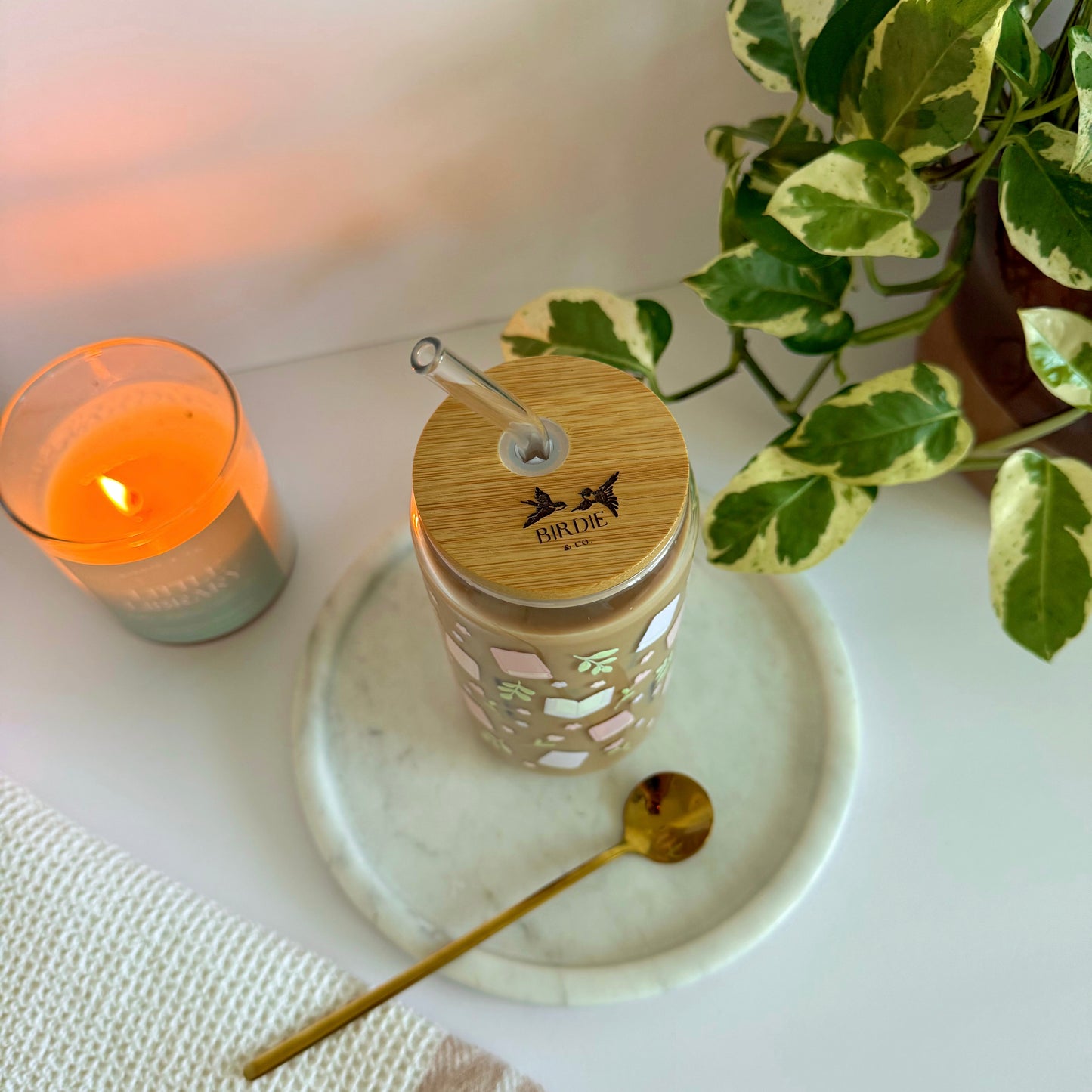 Flowers and Books Iced Coffee Glass