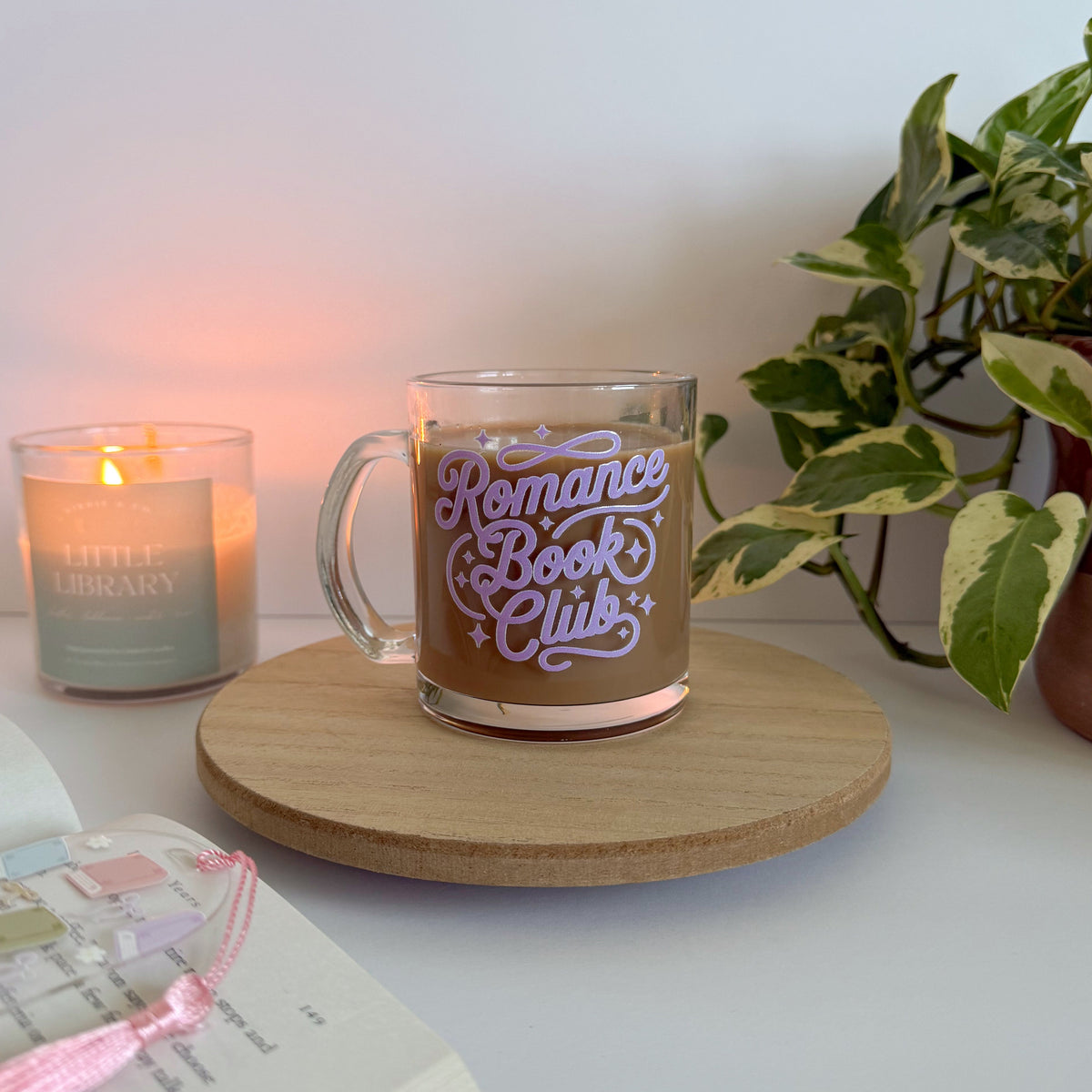 Romance Book Club Bookish Glass Mug – Aesthetic Clear Mug for Coffee & – Birdie and Co