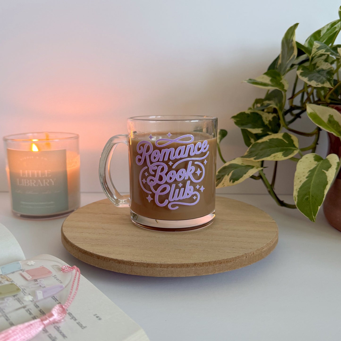 Romance Book Club Bookish Glass Mug – Aesthetic Clear Mug for Coffee & Book Lovers