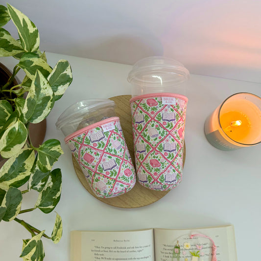 Diamond Bookish Garden Iced Coffee Sleeve – Reusable Cup Holder for Coffee Lovers