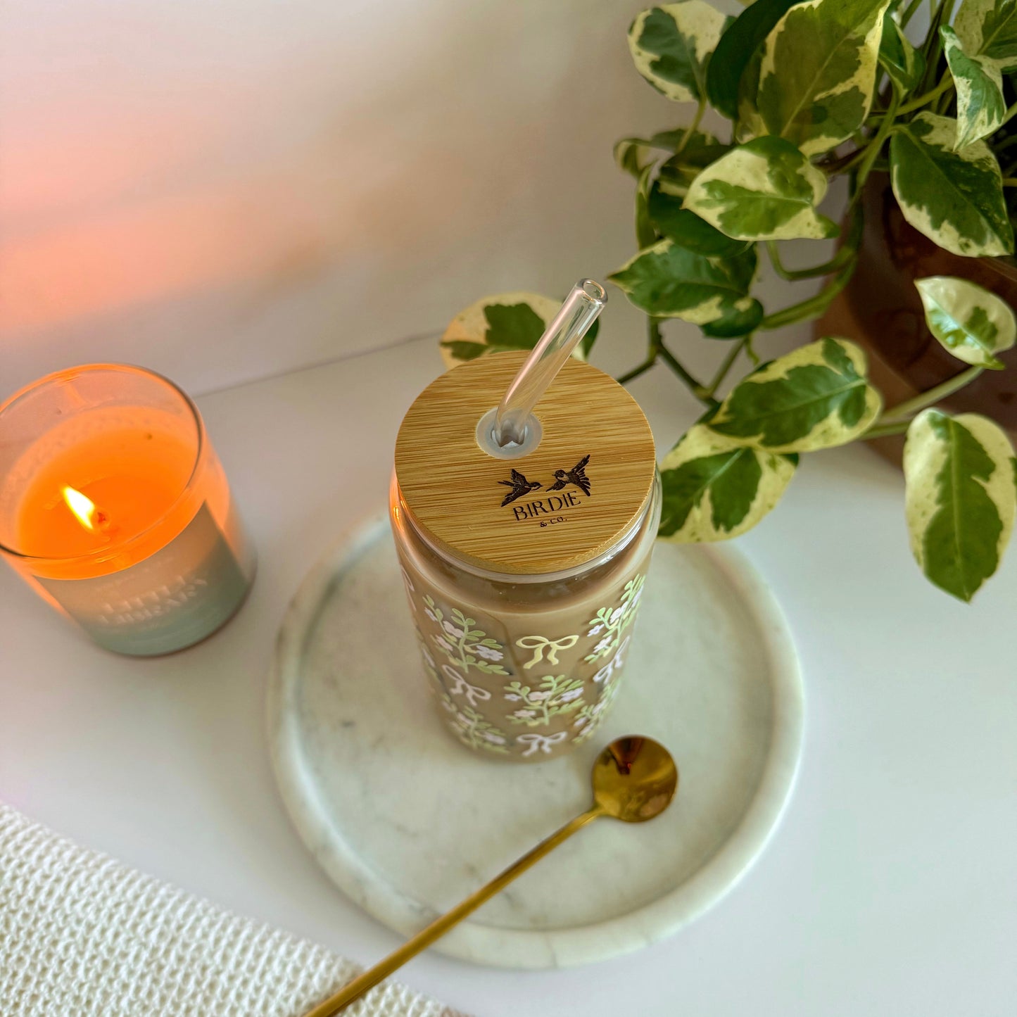 Coquette Flowers and Bows Iced Coffee Glass