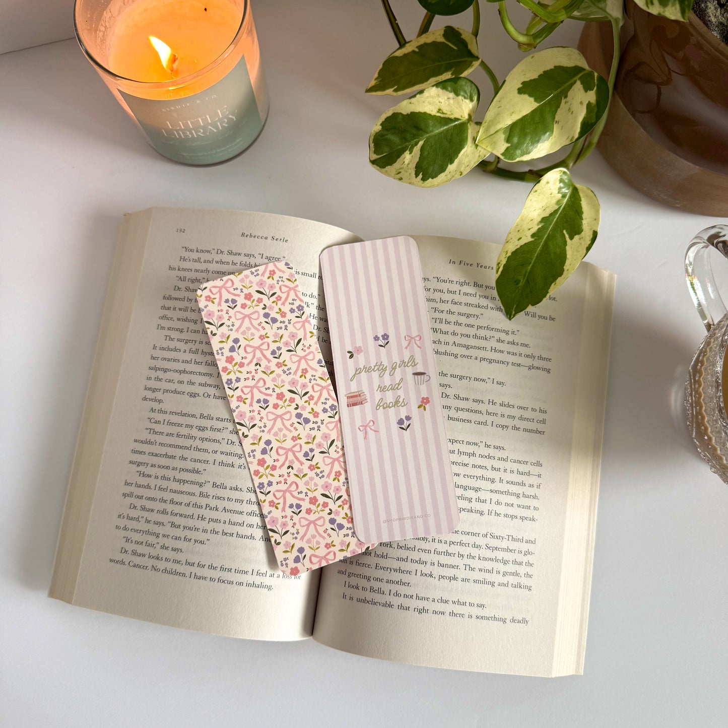 Coquette Flower and Bows Double -Sided Bookmark