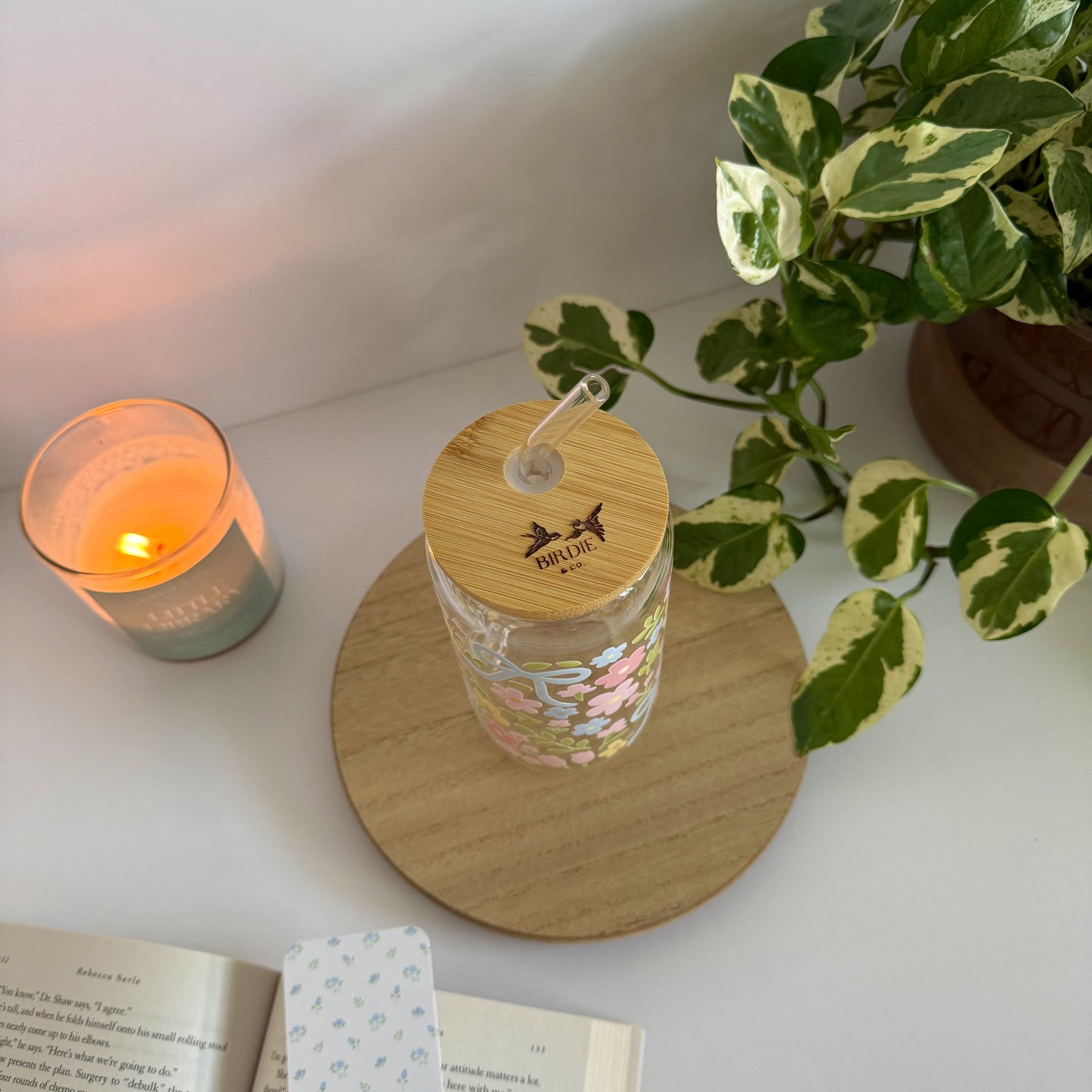 Coquette Blue Bow and Floral Iced Coffee Glass