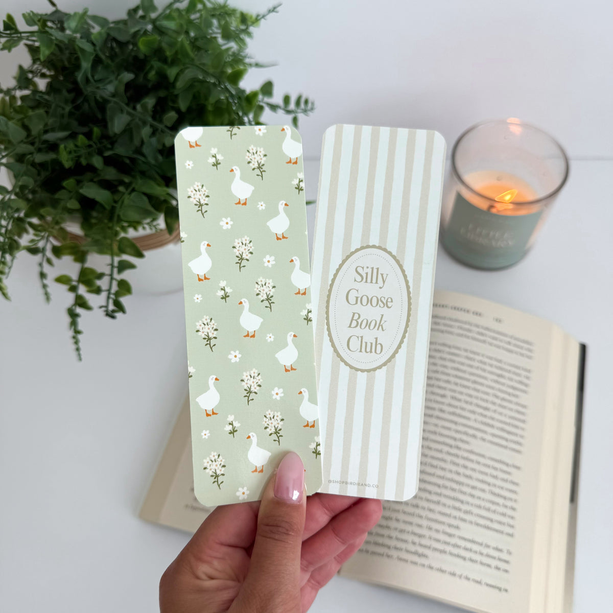 Green Goose Floral Double-Sided Bookmark