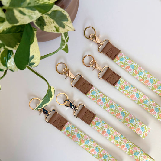 Pink and Orange Floral Wristlet Keychain