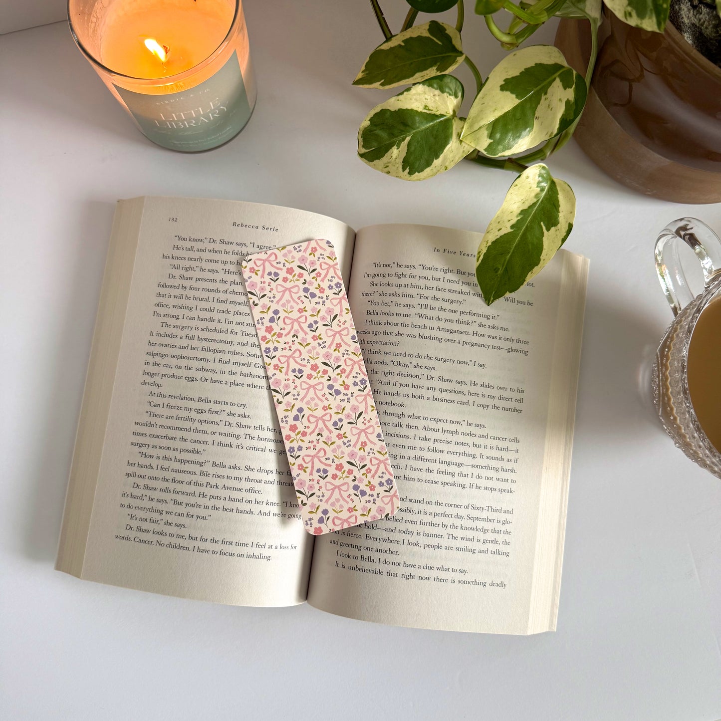 Coquette Flower and Bows Double -Sided Bookmark